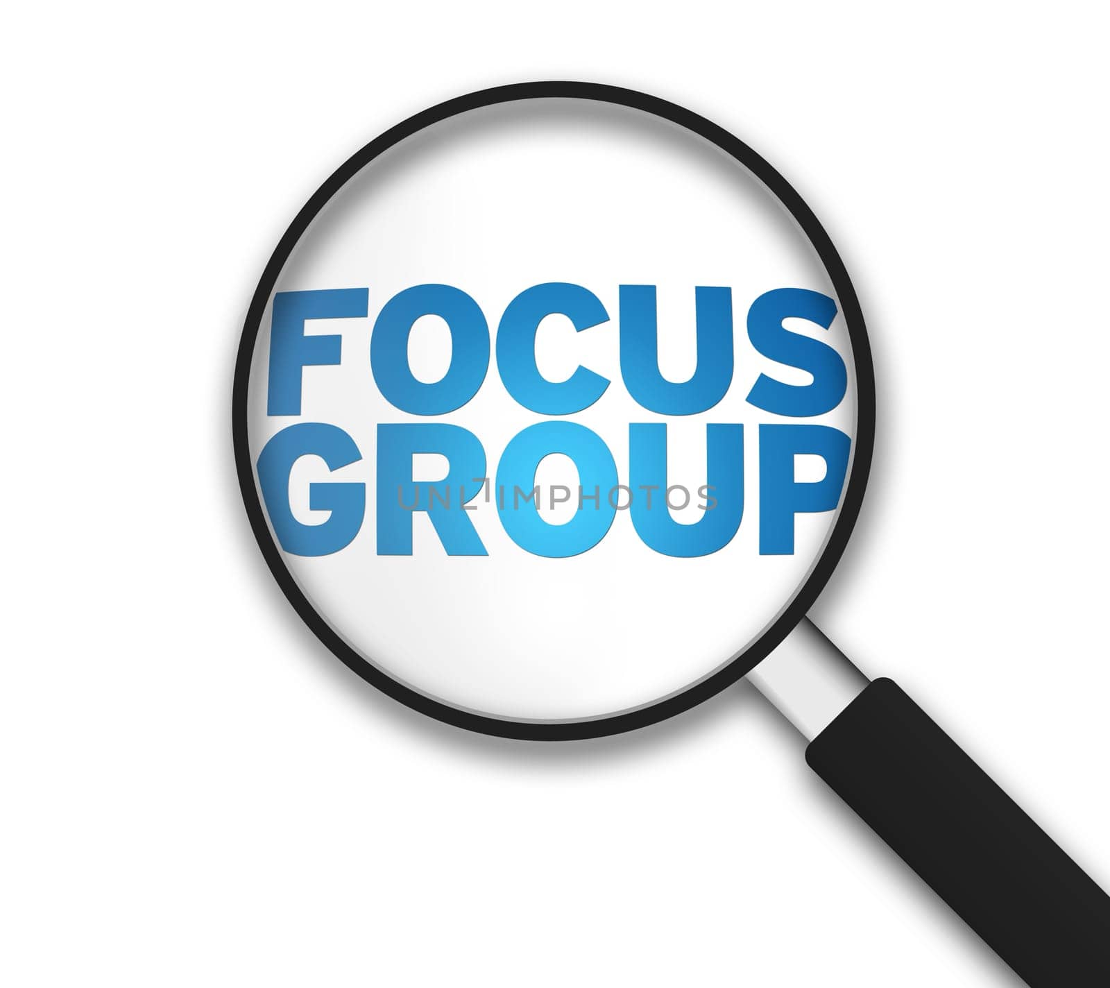 Magnifying Glass with the word Focus Group on white background.