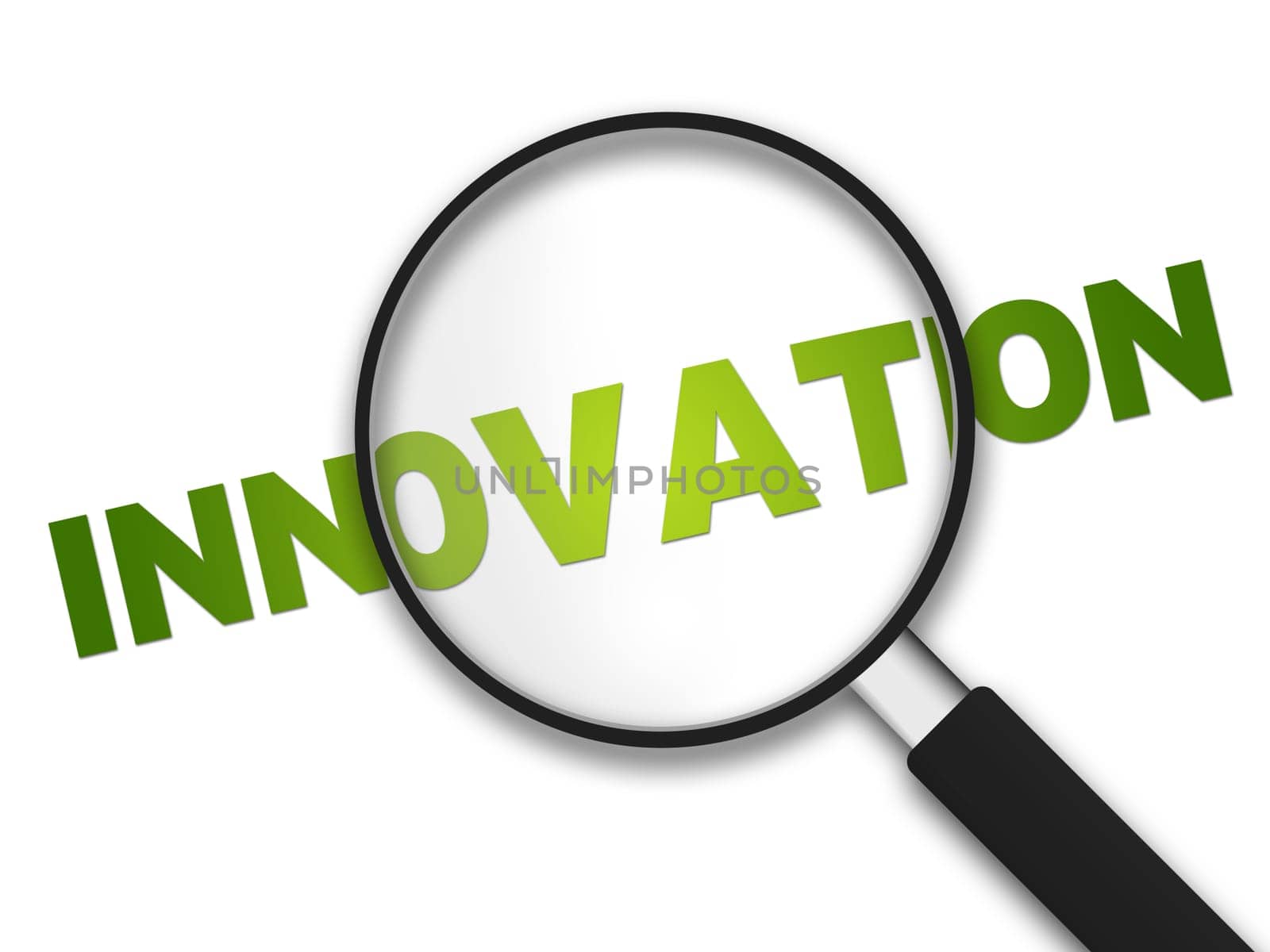 Magnifying Glass with the word Innovation on white background.