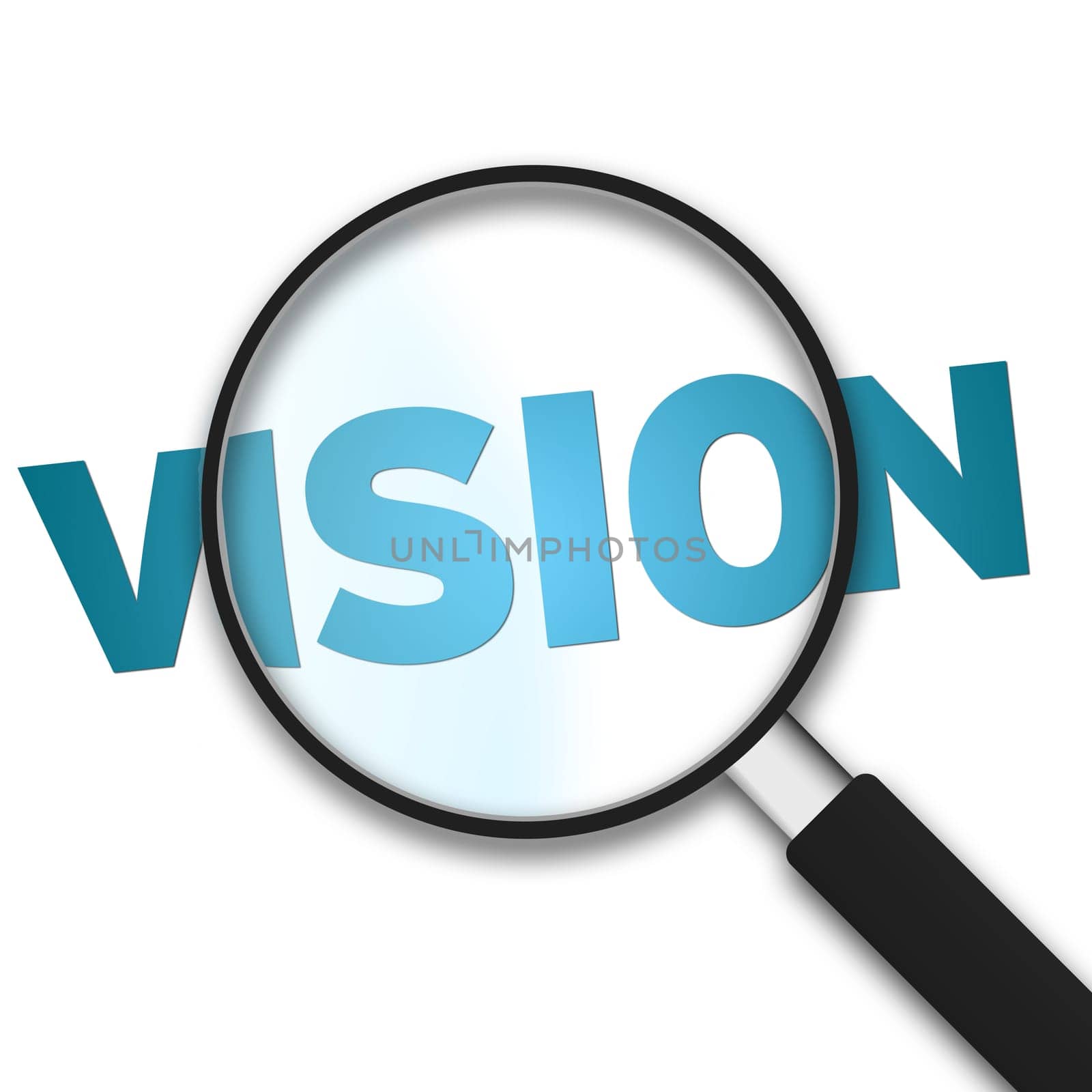 Magnifying Glass with the word vision on white background