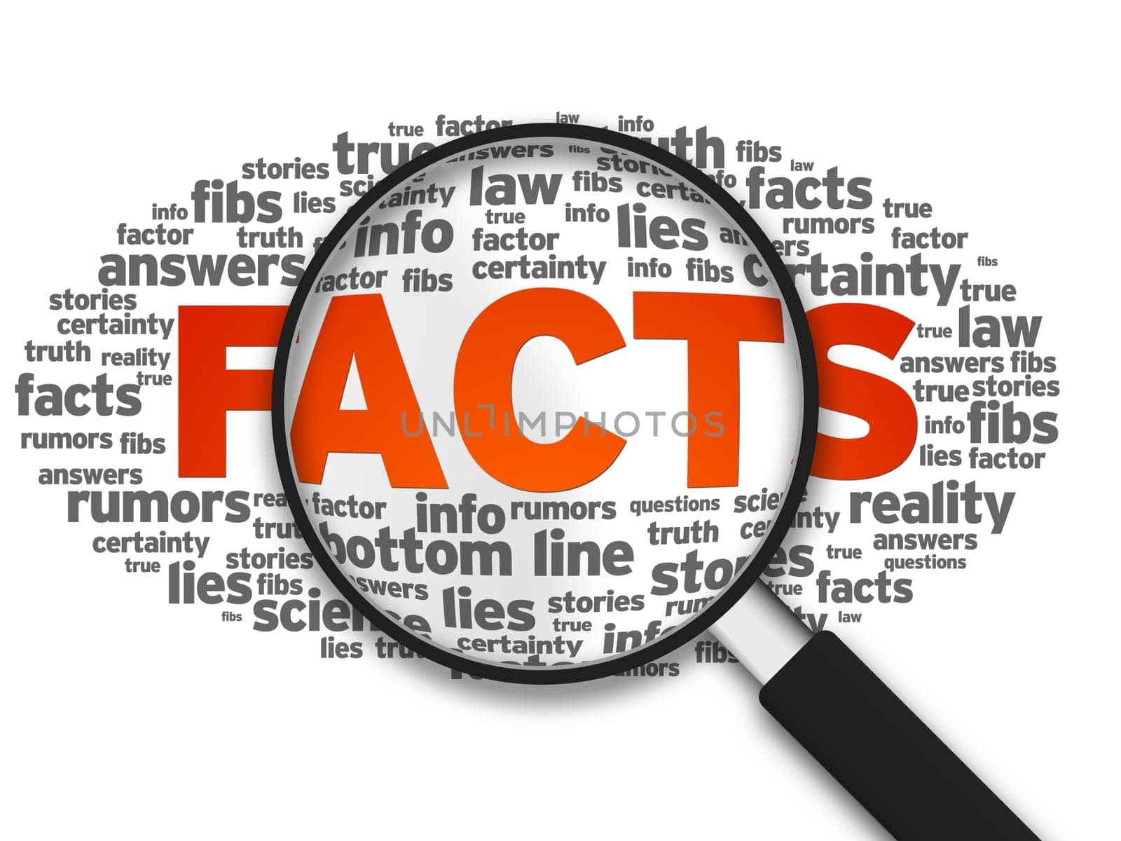 Magnified illustration with the word Facts on white background.