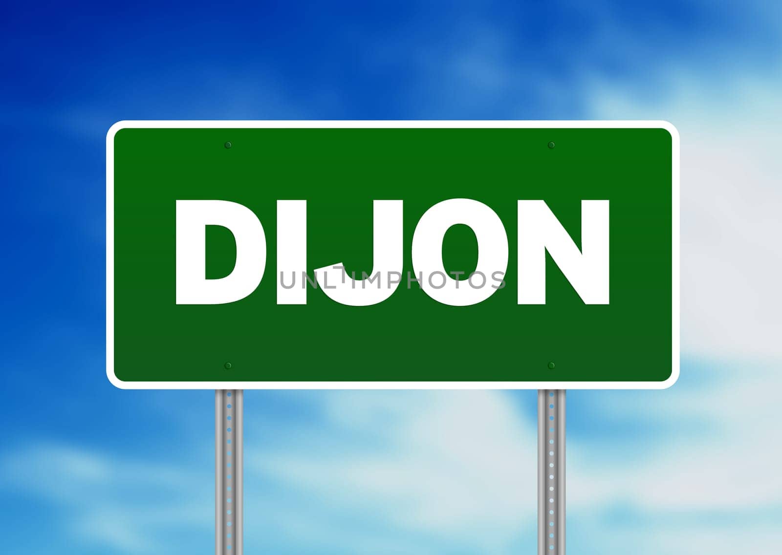 Green Dijon, France highway sign on Cloud Background.