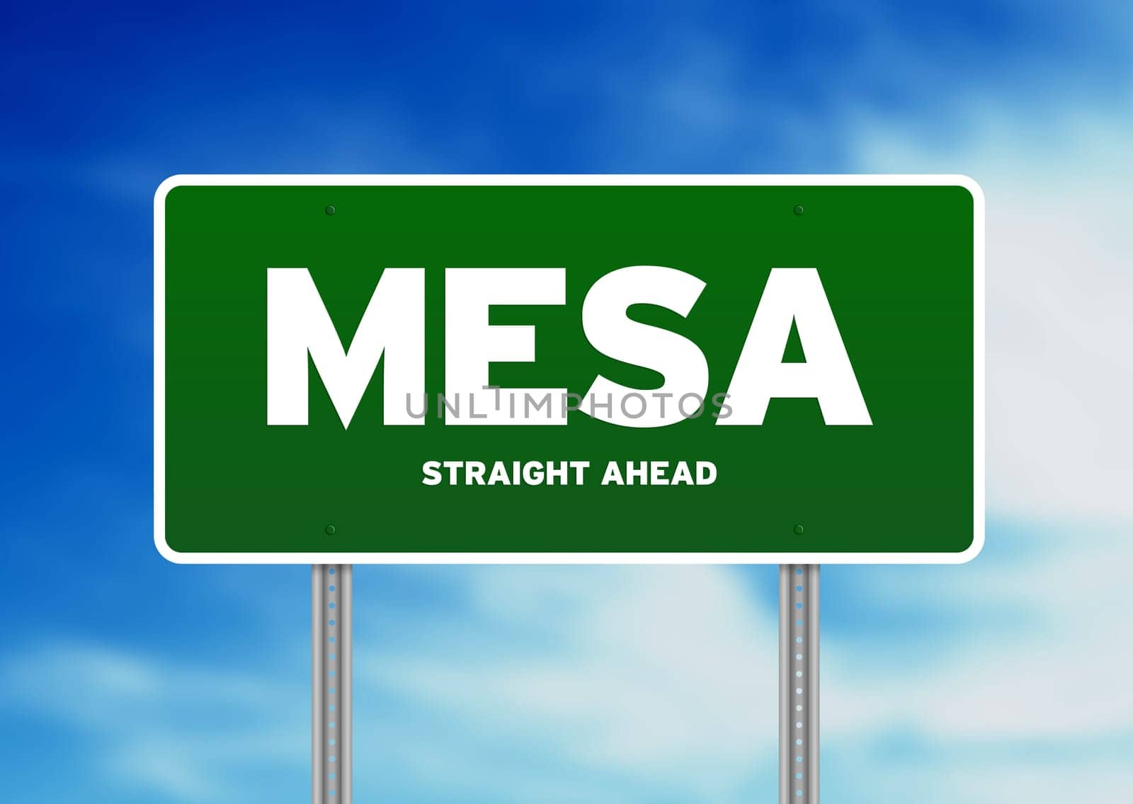 Green Mesa, Arizona, USA highway sign on Cloud Background.