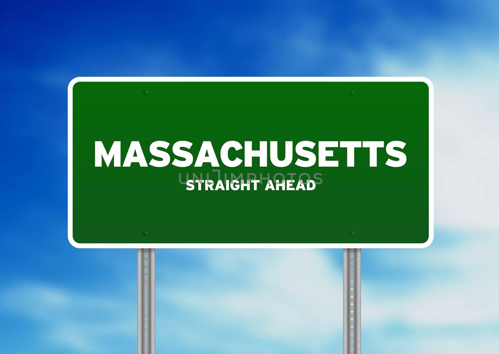 Green Massachusetts, USA highway sign on Cloud Background.