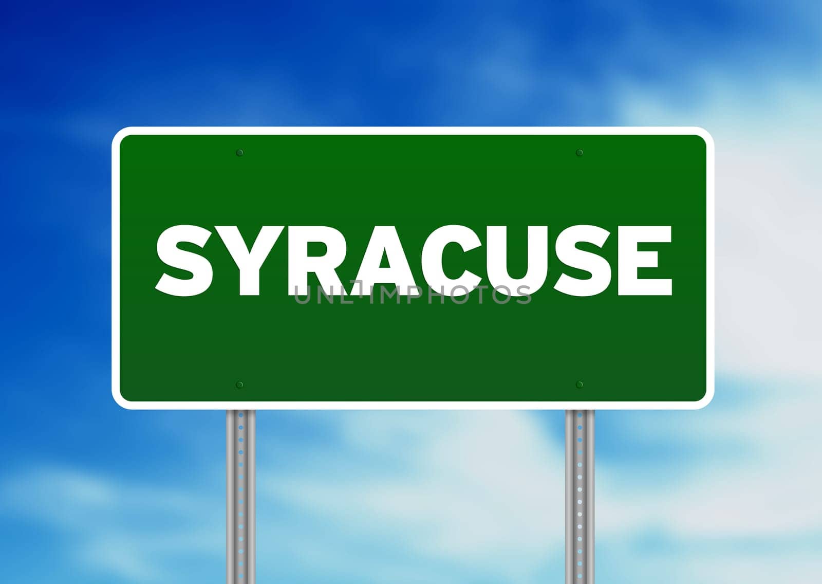 Green Syracuse, Italy road sign on Cloud Background.
