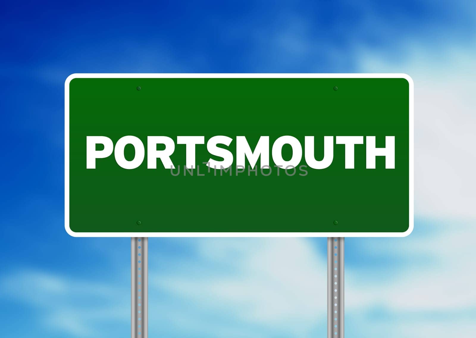 Green Portsmouth, England highway sign on Cloud Background.