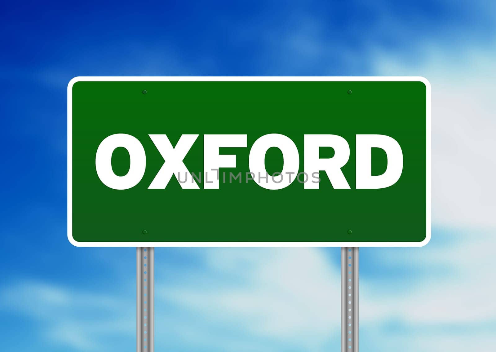 Green Oxford, England highway sign on Cloud Background.