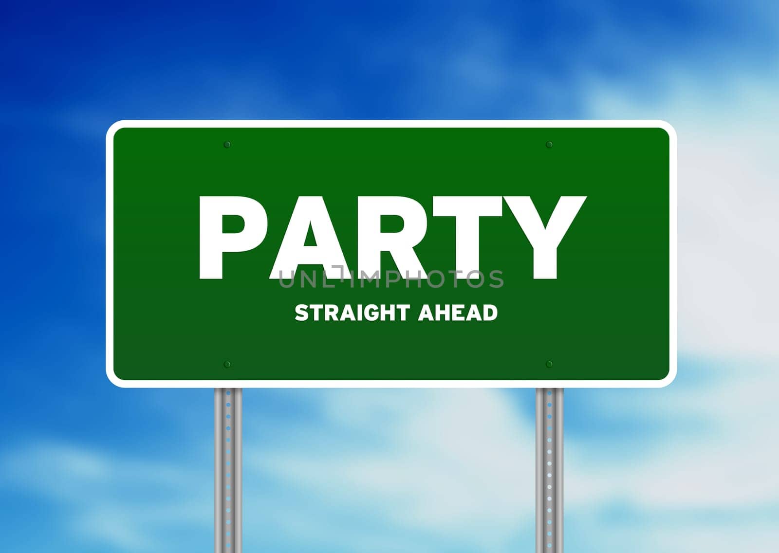 Green Party highway sign on Cloud Background.