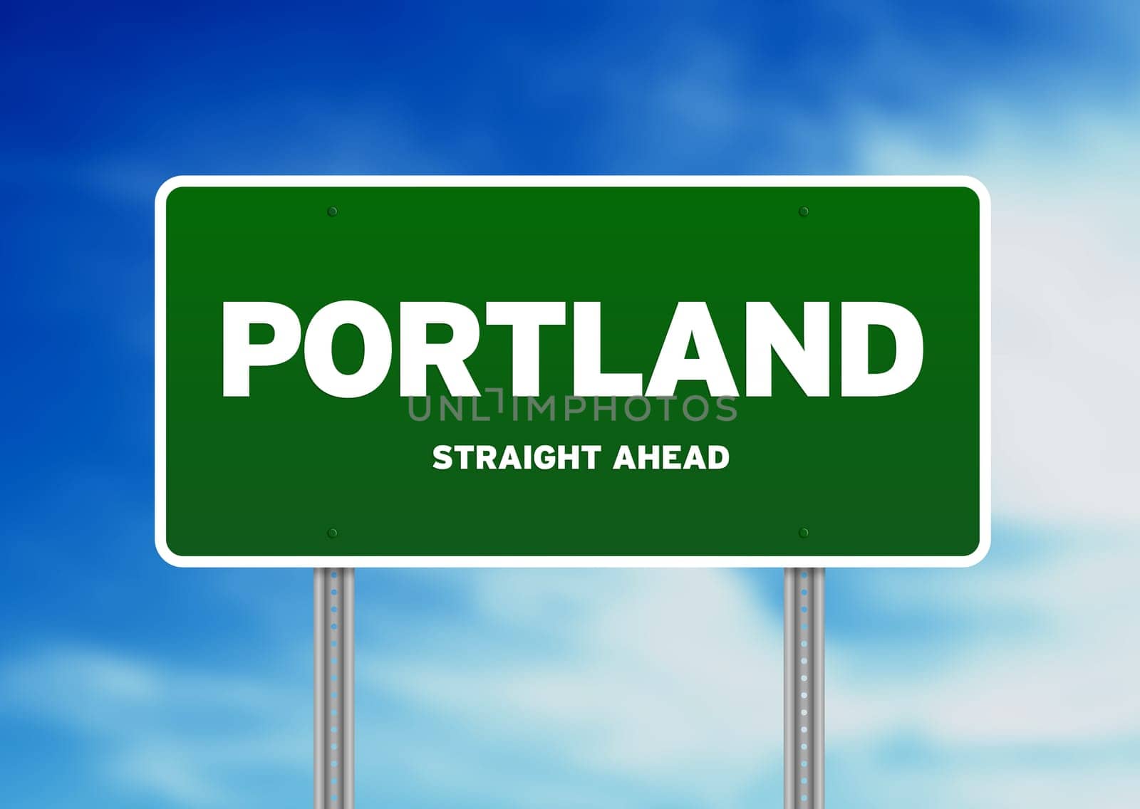Green Portland, Oregon, USA highway sign on Cloud Background.