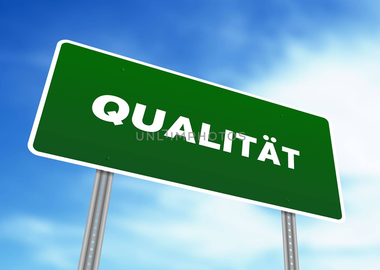 High resolution graphic of quality street sign on Cloud Background.