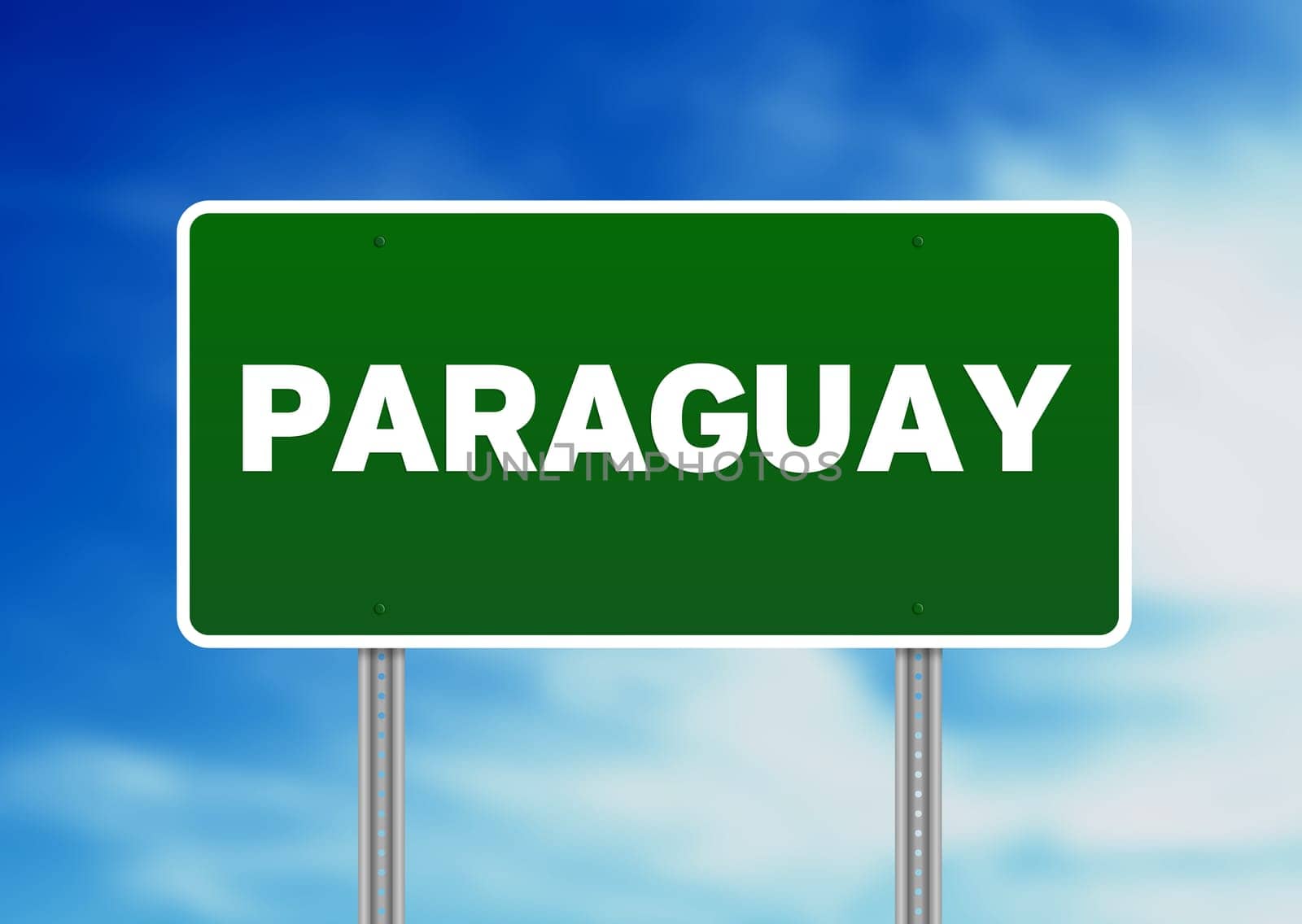 Green Paraguay highway sign on Cloud Background.