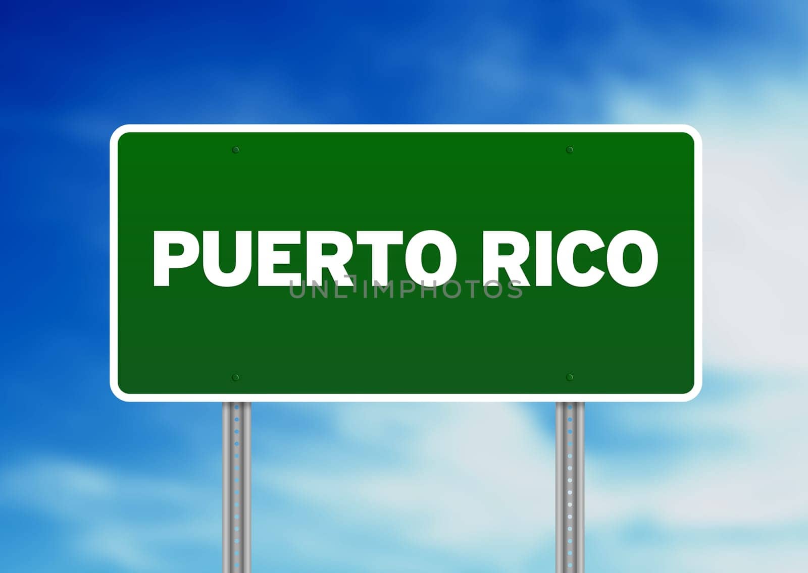 Green Puerto Rico highway sign on Cloud Background.