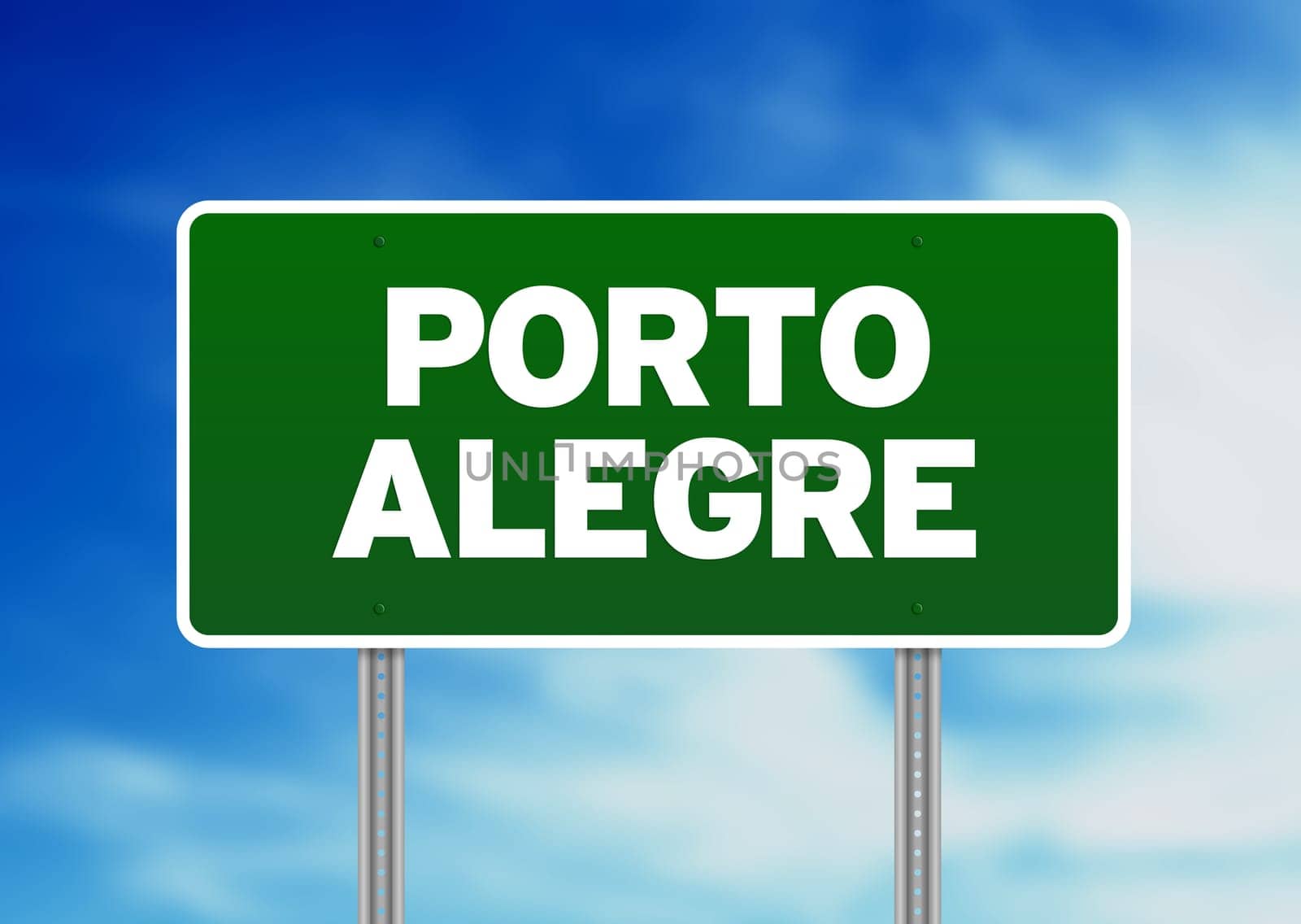 Green, Porto Alegre, Brazil highway sign on Cloud Background.