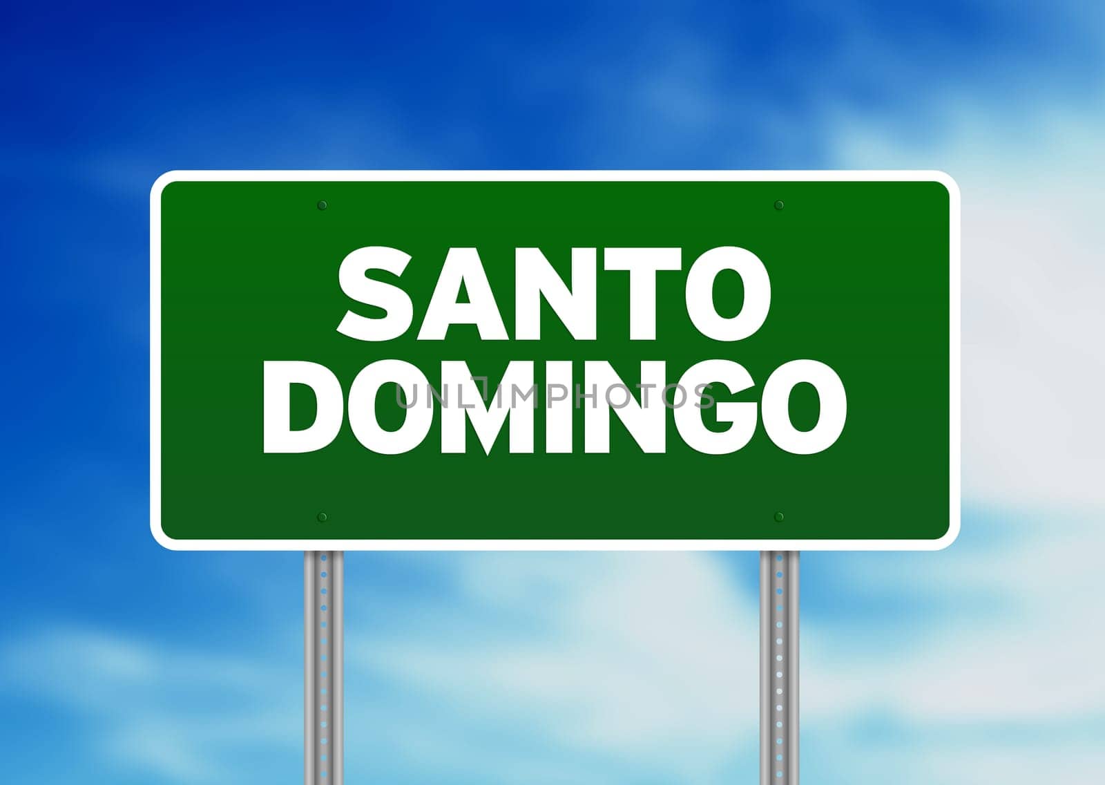 Green Santo Domingo,Dominican Republic highway sign on Cloud Background.
