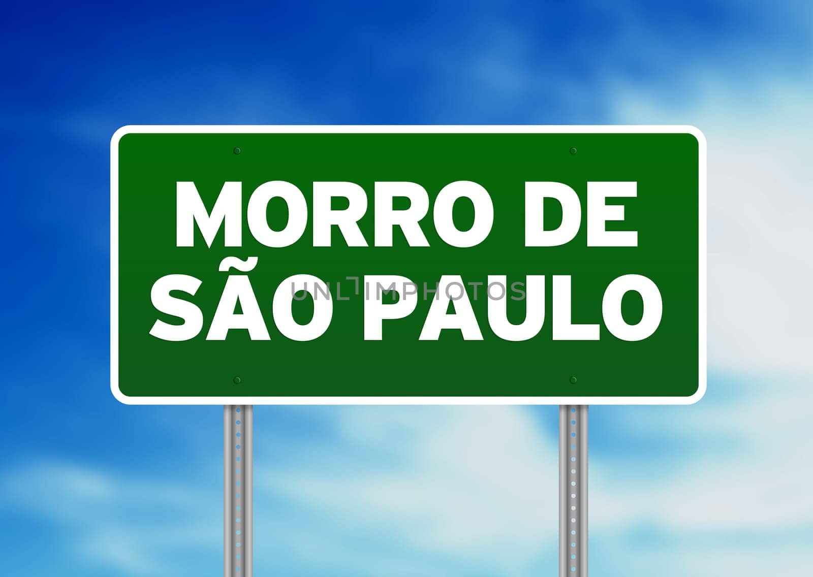 Green Morro de Sao Paulo, Brazil highway sign on Cloud Background.