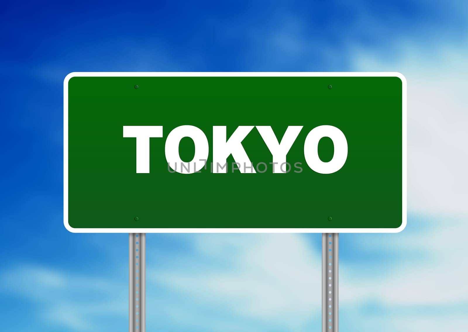 High resolution graphic of a Tokyo highway sign on Cloud Background.