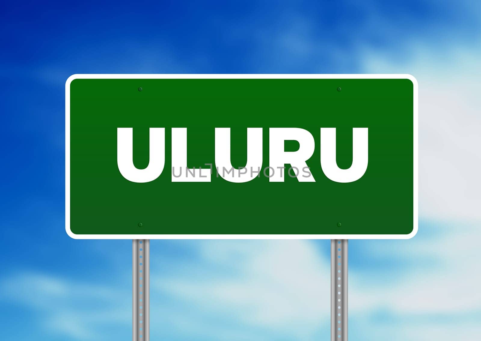 Green Uluru highway sign on Cloud Background.