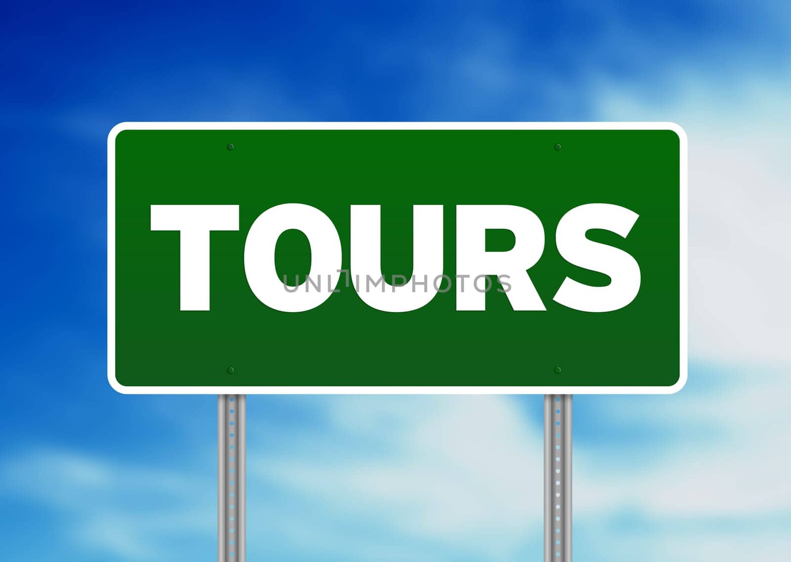 Green Tours, France highway sign on Cloud Background.