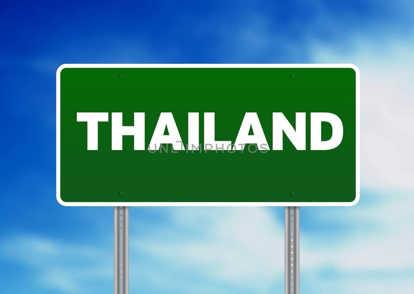 Green Thailand highway sign on Cloud Background.