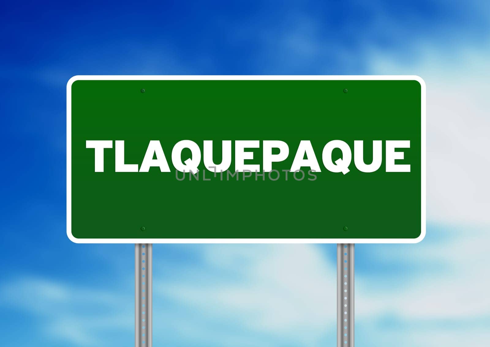 Green Tlaquepaque, Mexico highway sign on Cloud Background.