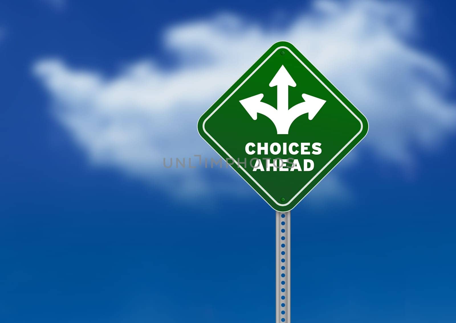 High resolution graphic of a green Road Sign on Cloud Background