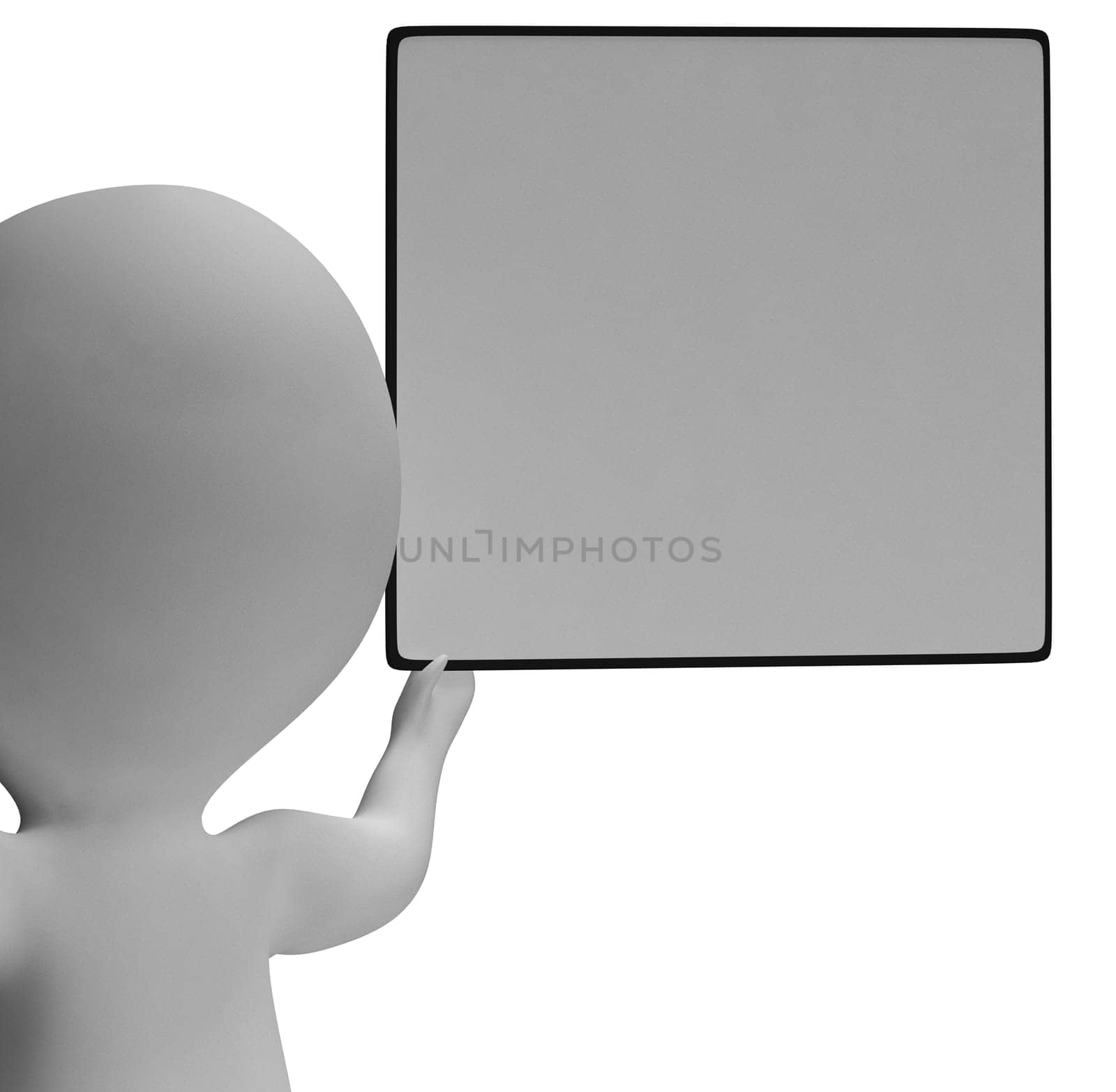 Blank White Sign With Copyspace Held By 3d Character