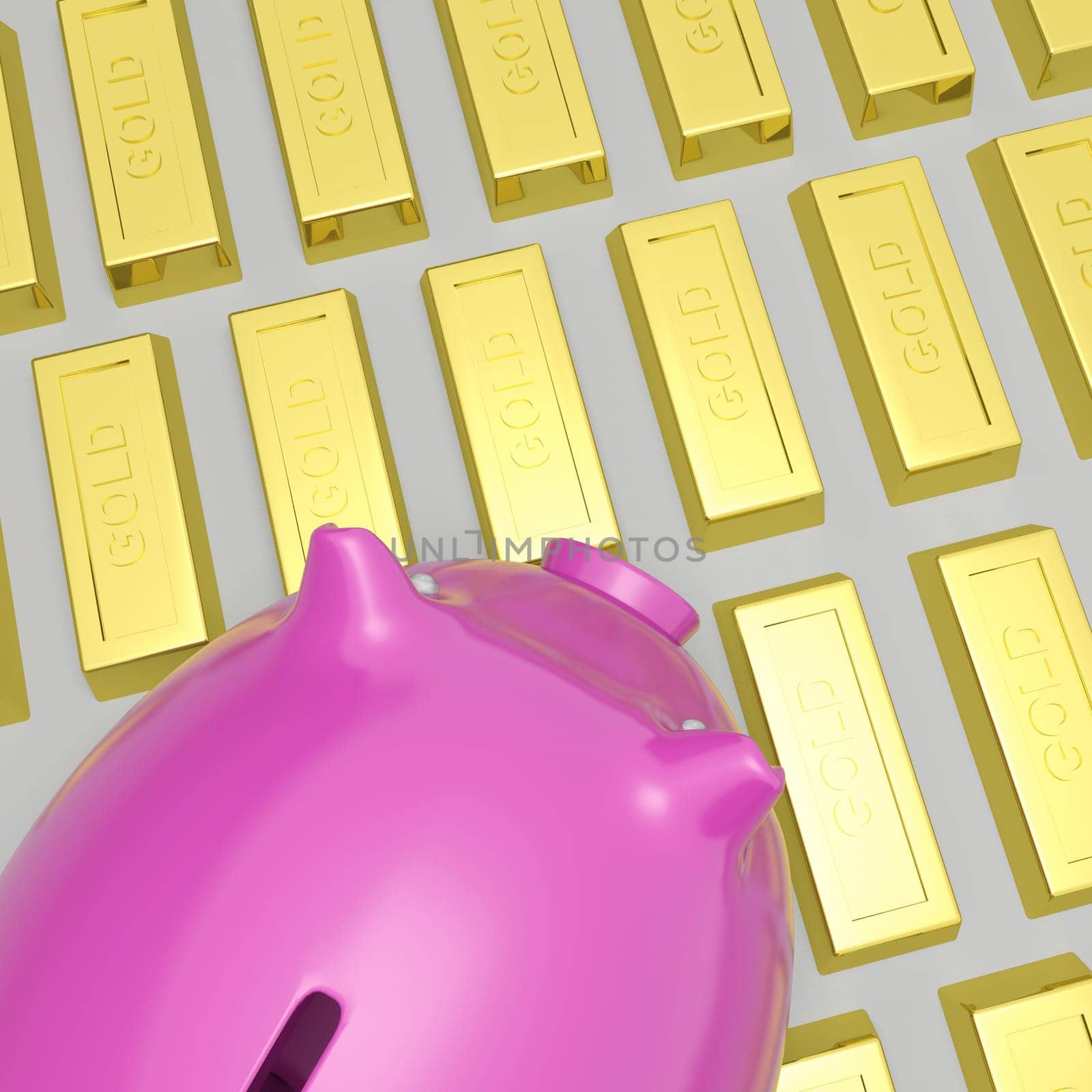 Piggybank On Gold Bars Shows Wealth And Financial Growth