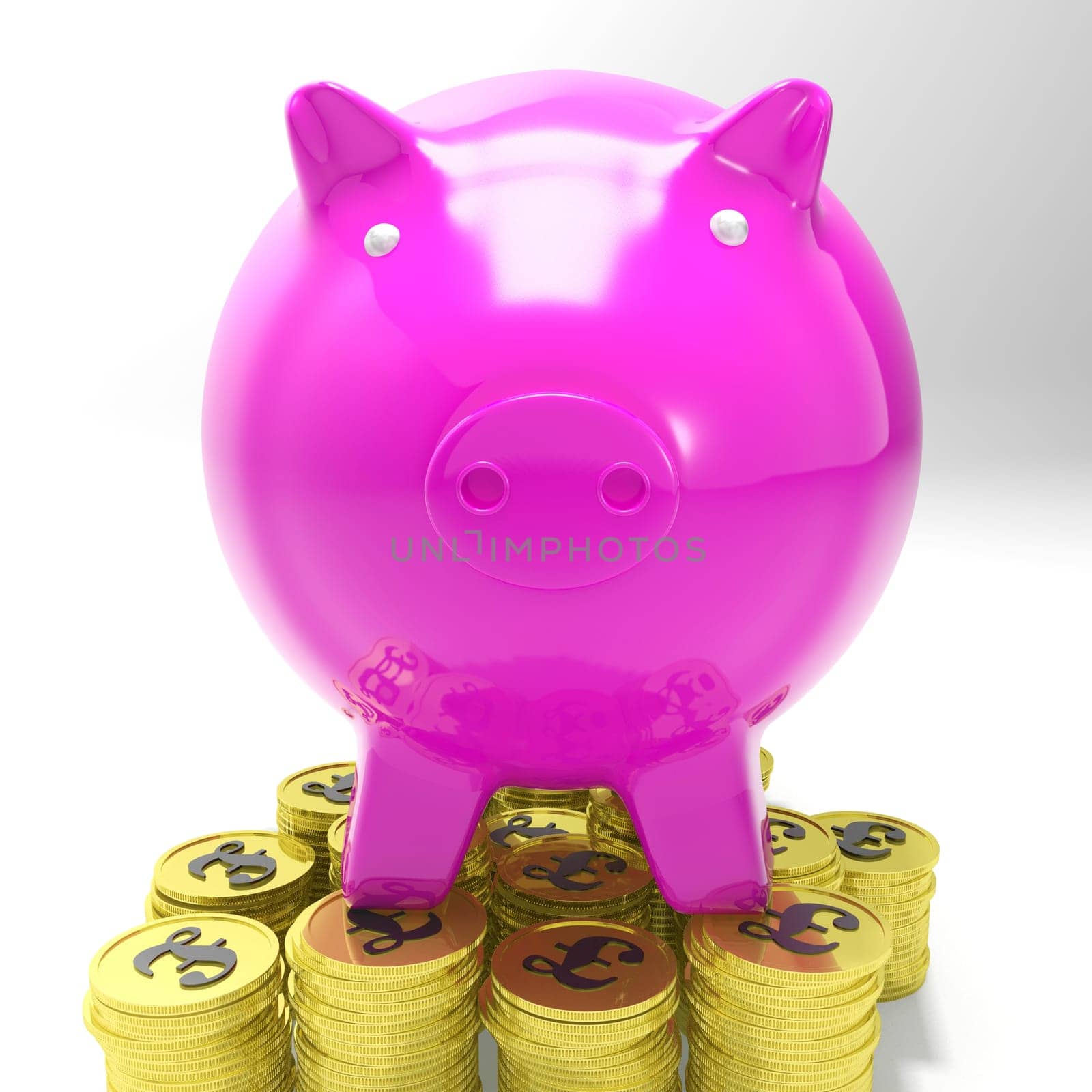 Piggybank On Coins Showing Britain Investments And Revenues