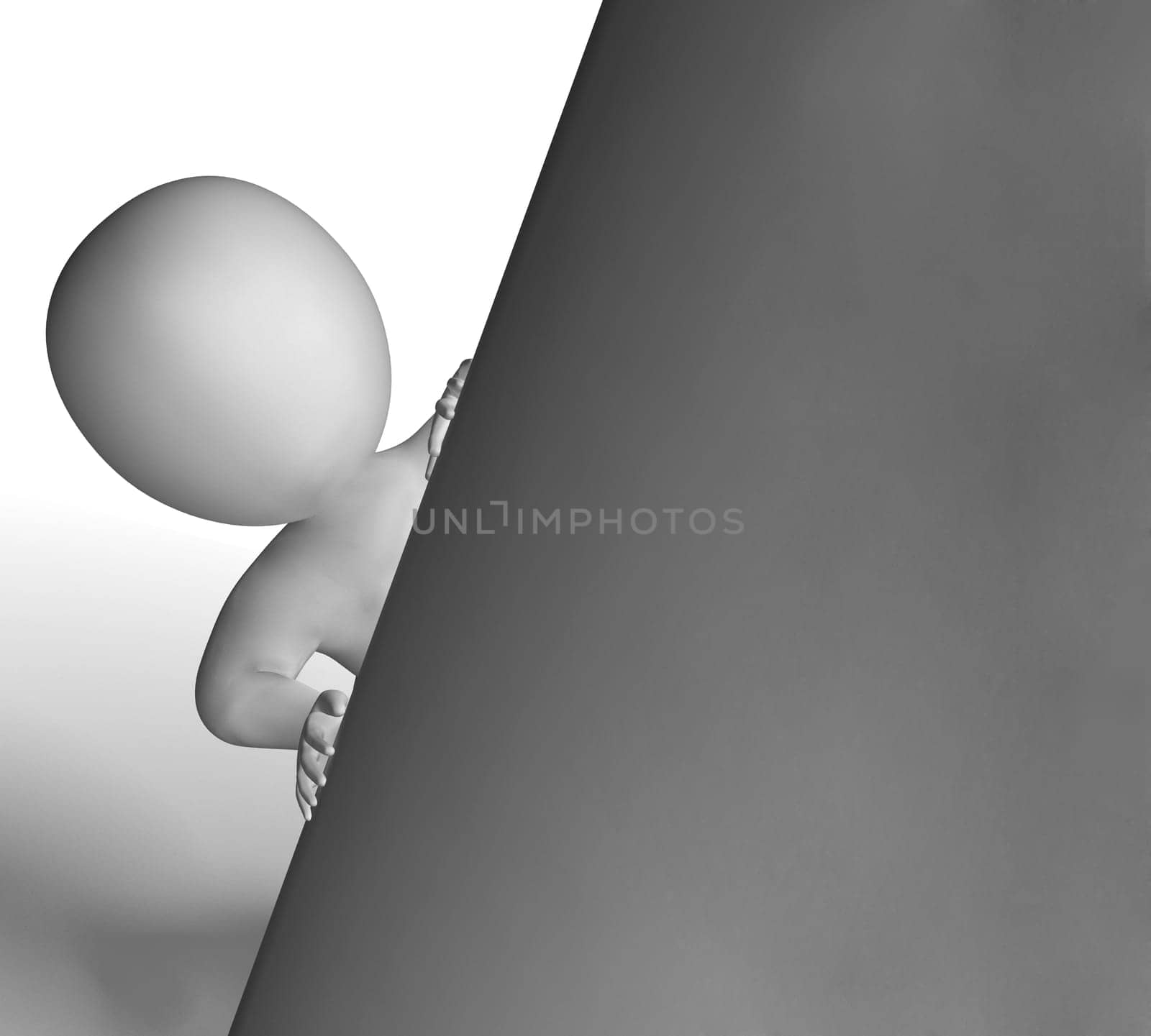 Blank Sign With Copyspace And 3d Character Looking