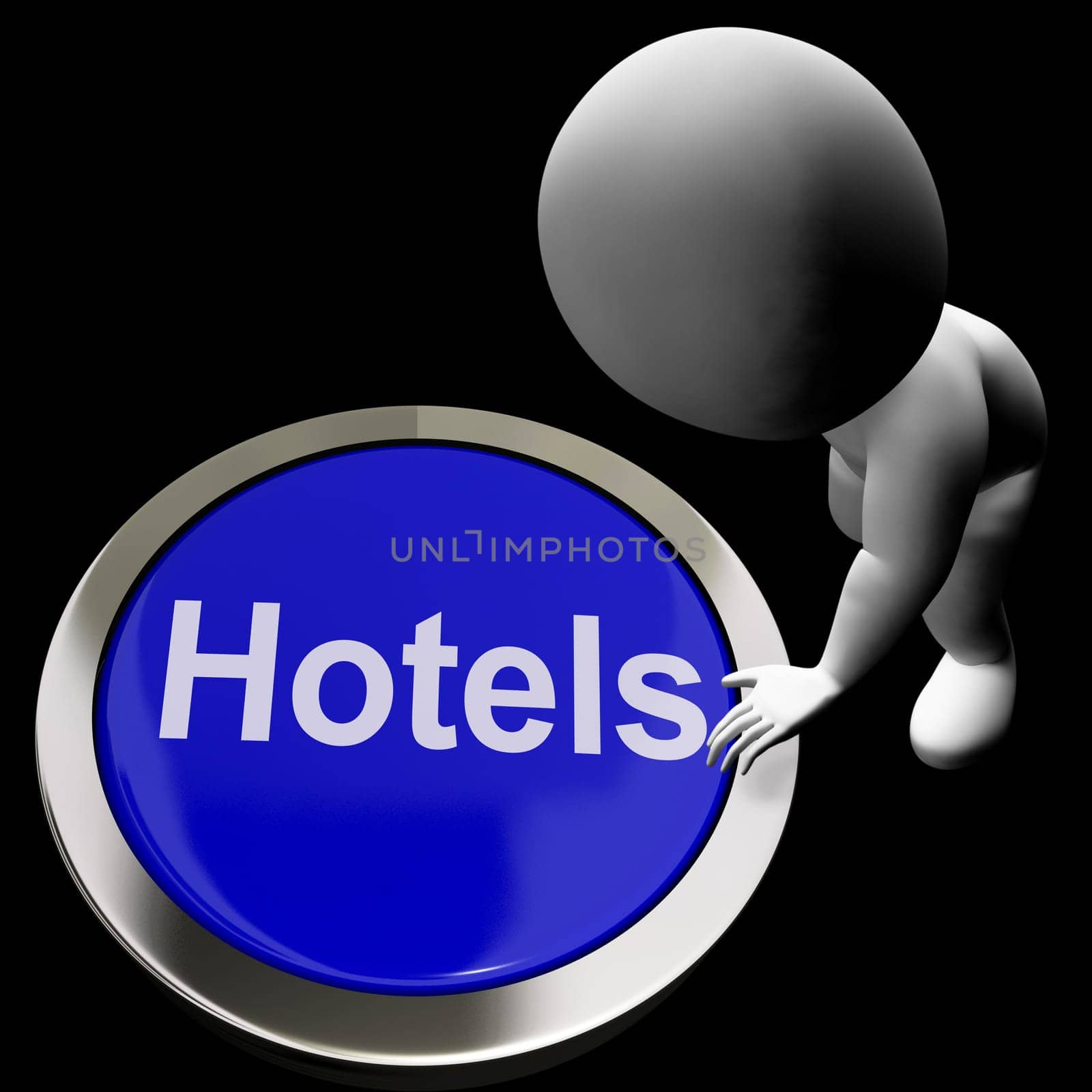 Blue Hotel Button For Travel And A Room