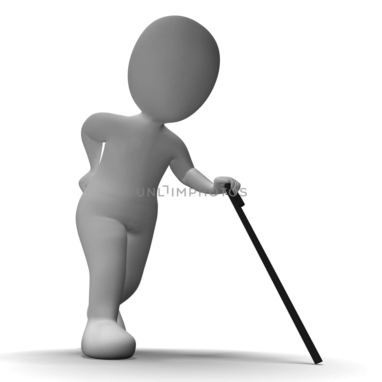 Old Man With Walking Stick Showing Aged 3d Character