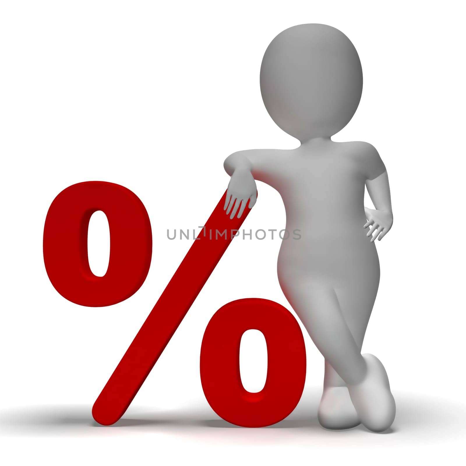 Percent Sign With 3d Man Shows Percentage Or Discount