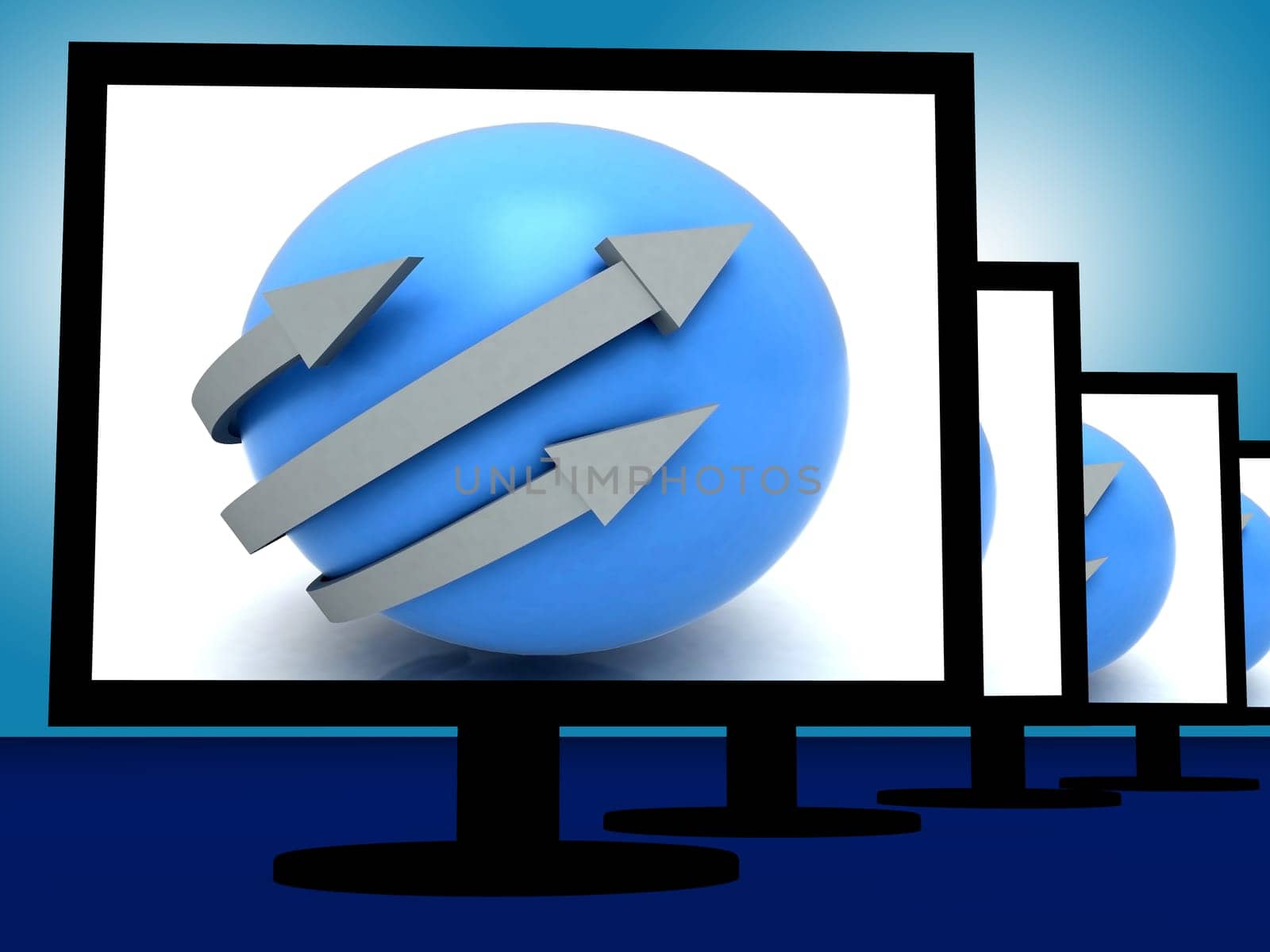 Arrows Around Ball On Monitors Shows Circular Direction And Roundabout