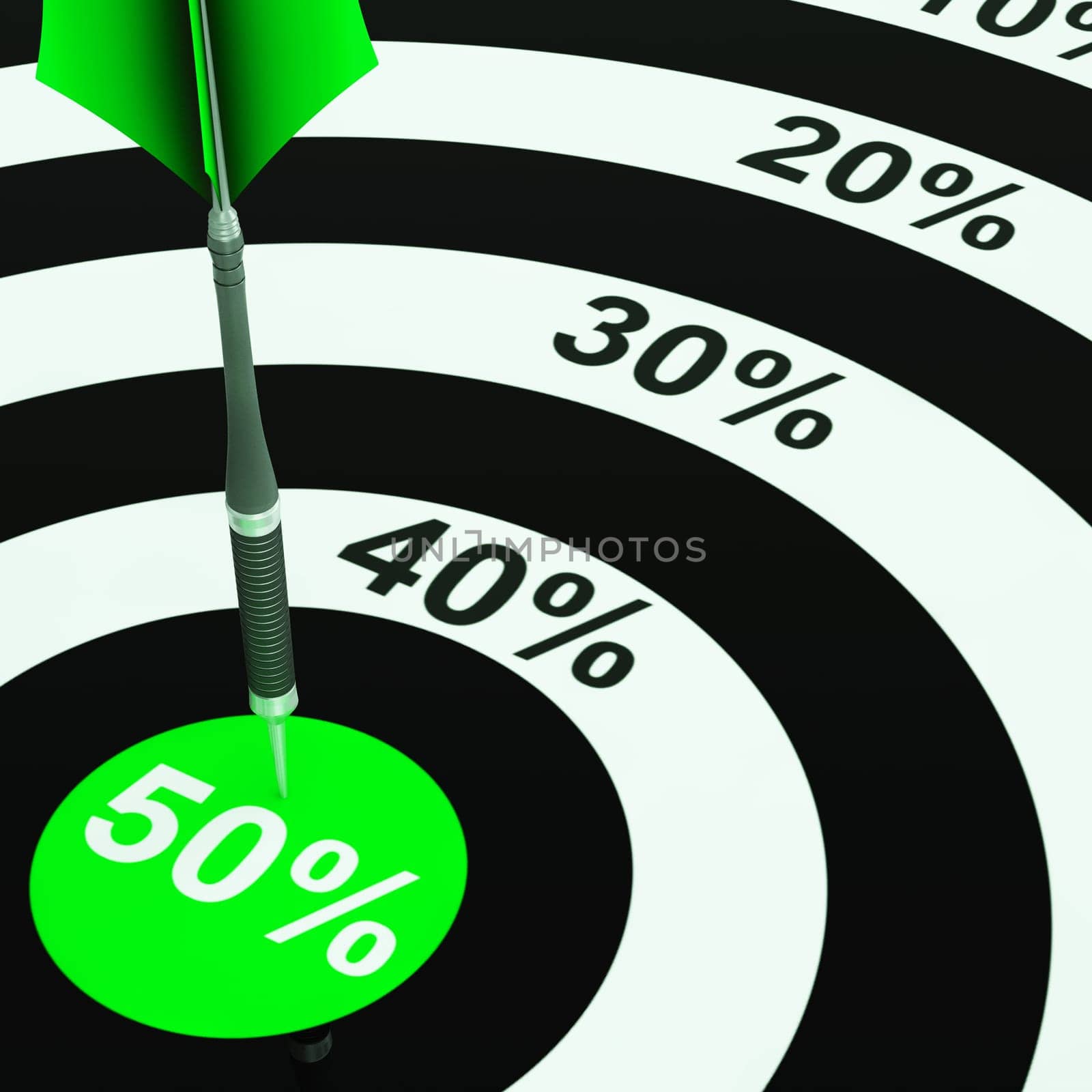 50Percent On Dartboard Showing Price Clearances Or Cheap Products