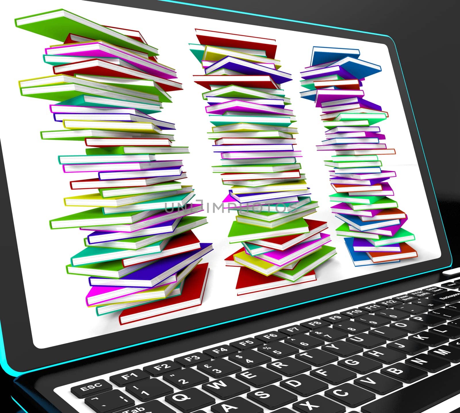 Pile Of Books On Laptop Showing Studying And Learning
