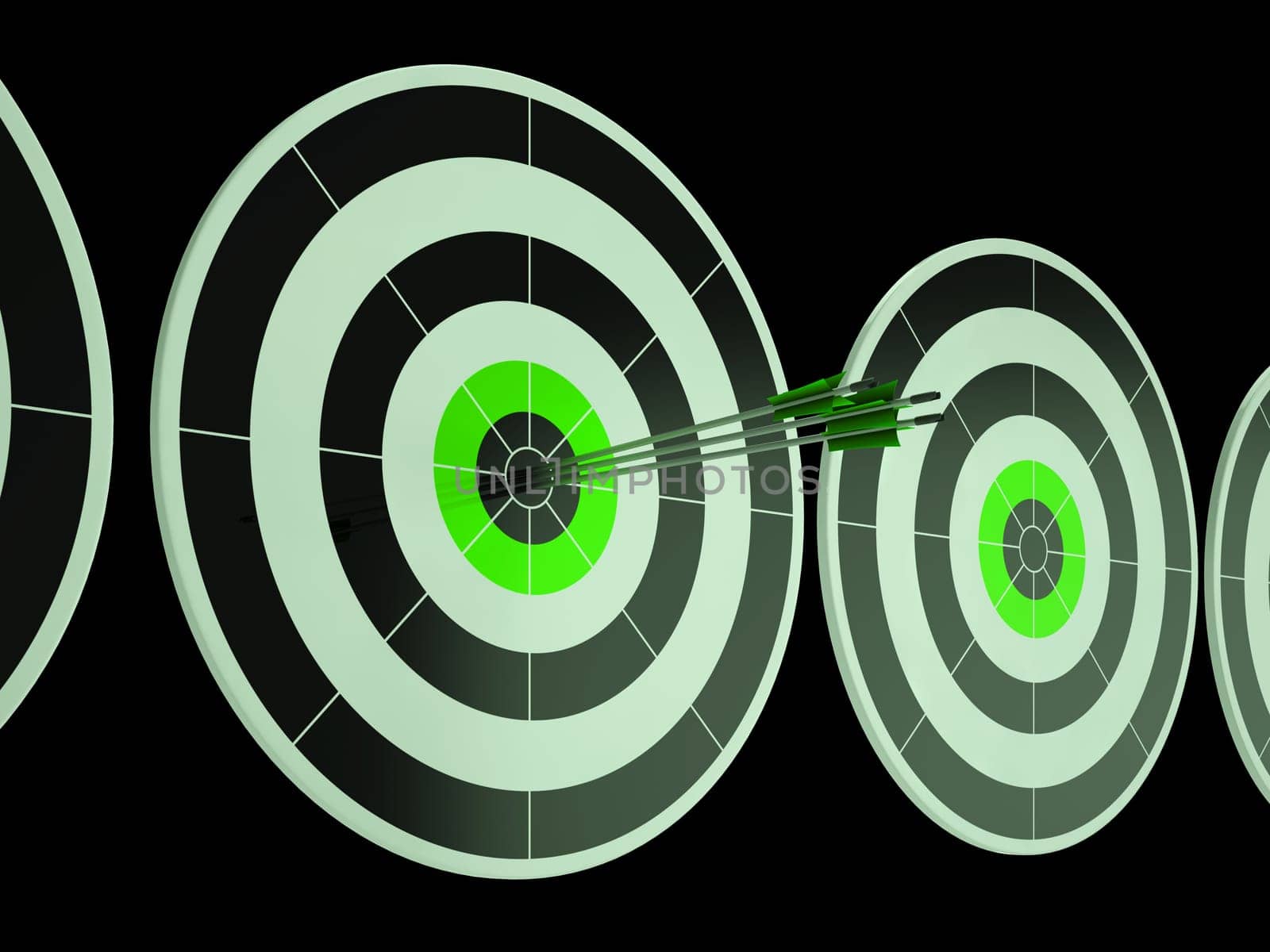 Triple Dart Showing Focused Successful Accurate Goal