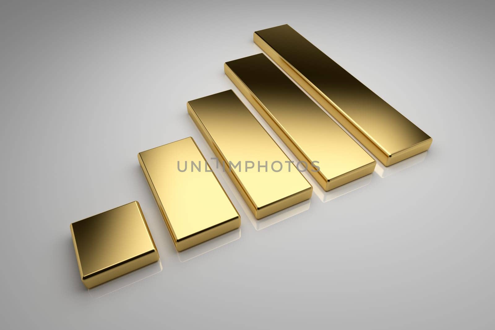 Golden chart on gray background, 3d render