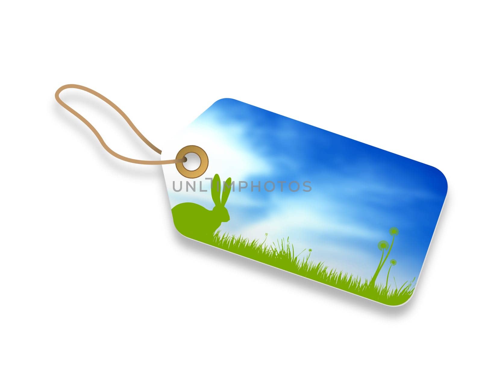 happy Easter price tag with blue sky background.