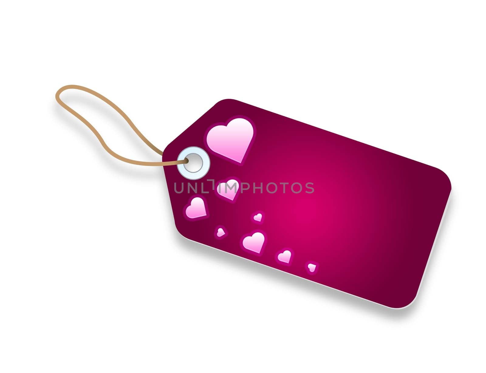 Pink Price Tag with hearts on white background.