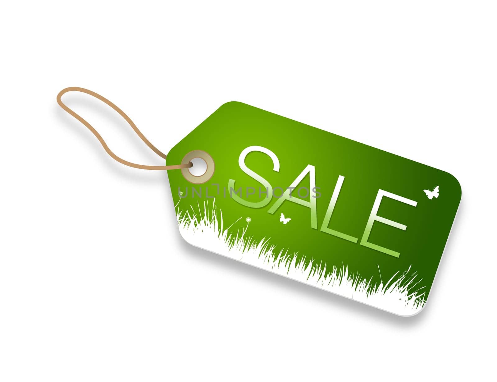 Green spring sale price tag on white background.