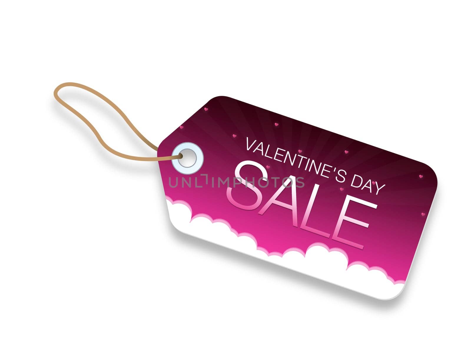 Valentines Day Sale Price Tag with hearts and clouds on pink background.