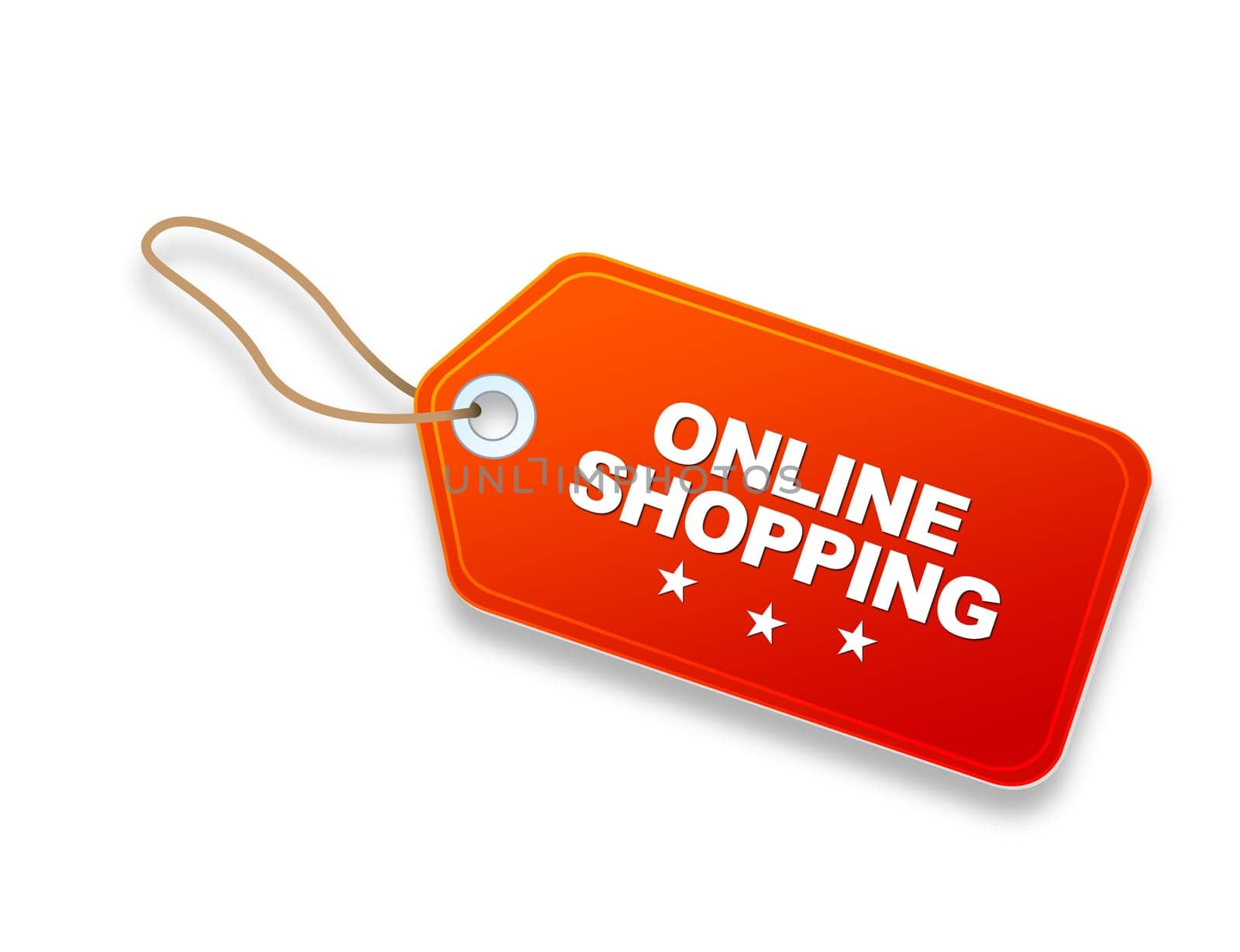 Orange Online Shopping Price Tag on white background.