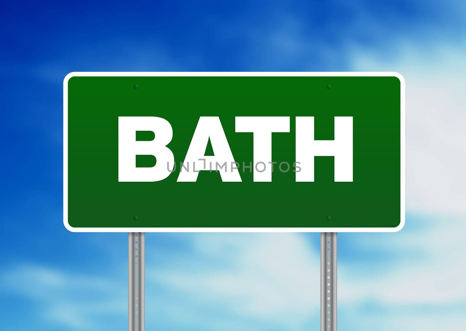 Green Bath, England highway sign on Cloud Background.