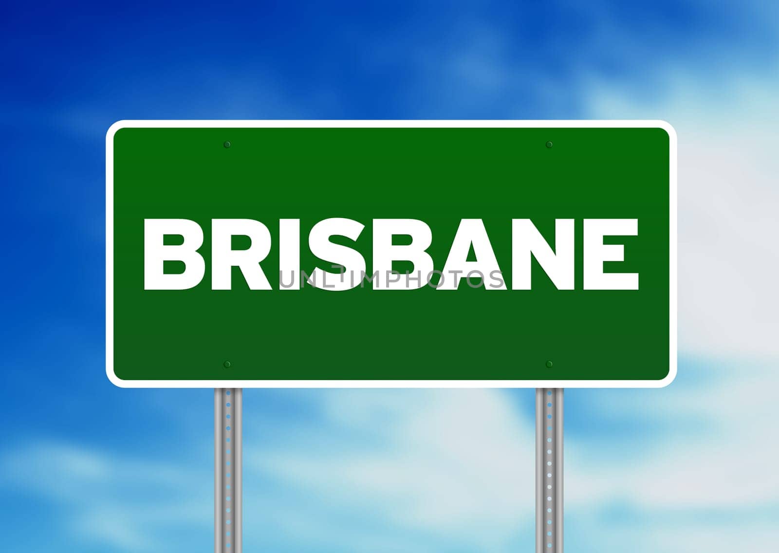 Green Brisbane, Australia highway sign on Cloud Background.