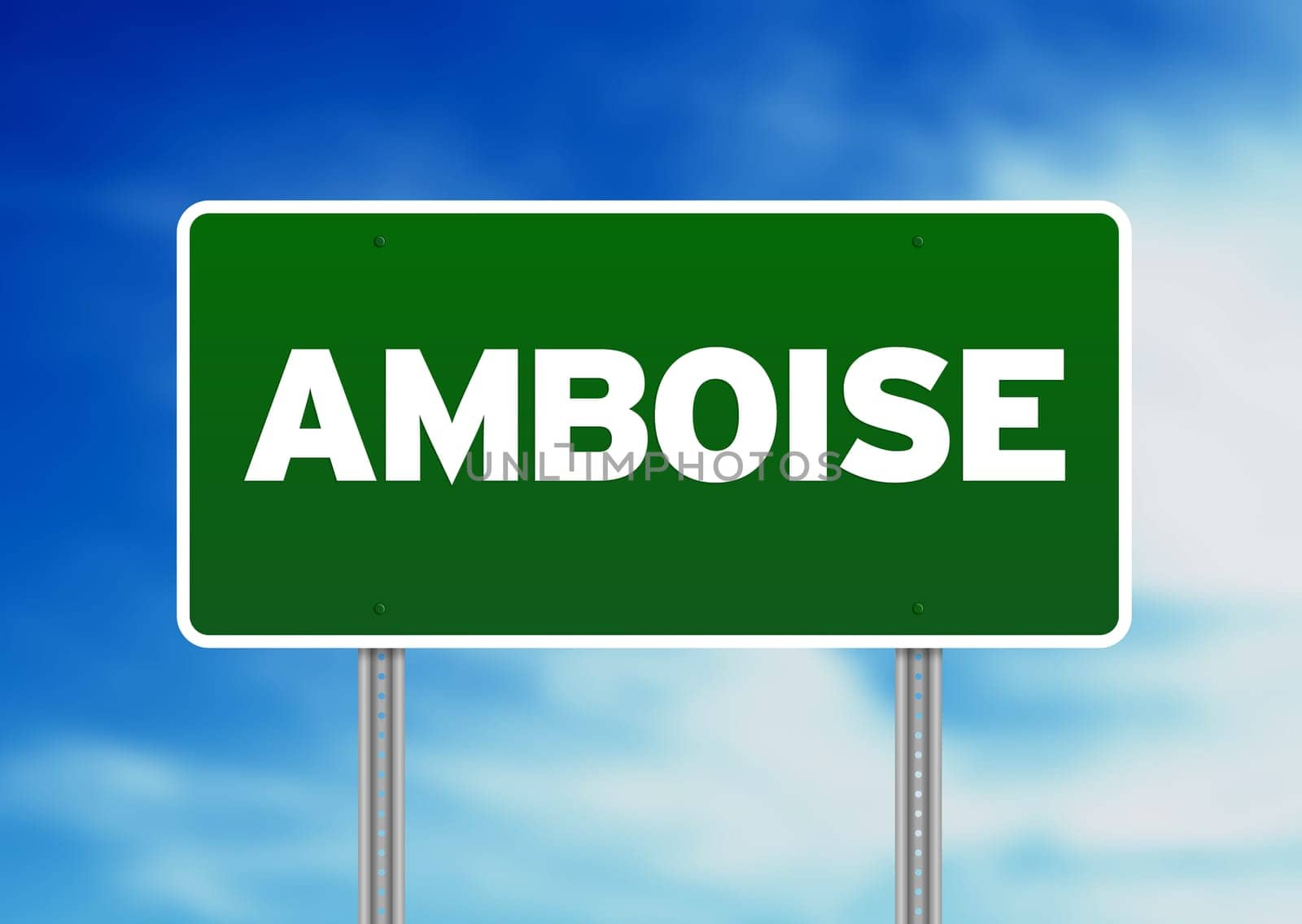 Green Amboise, France highway sign on Cloud Background.