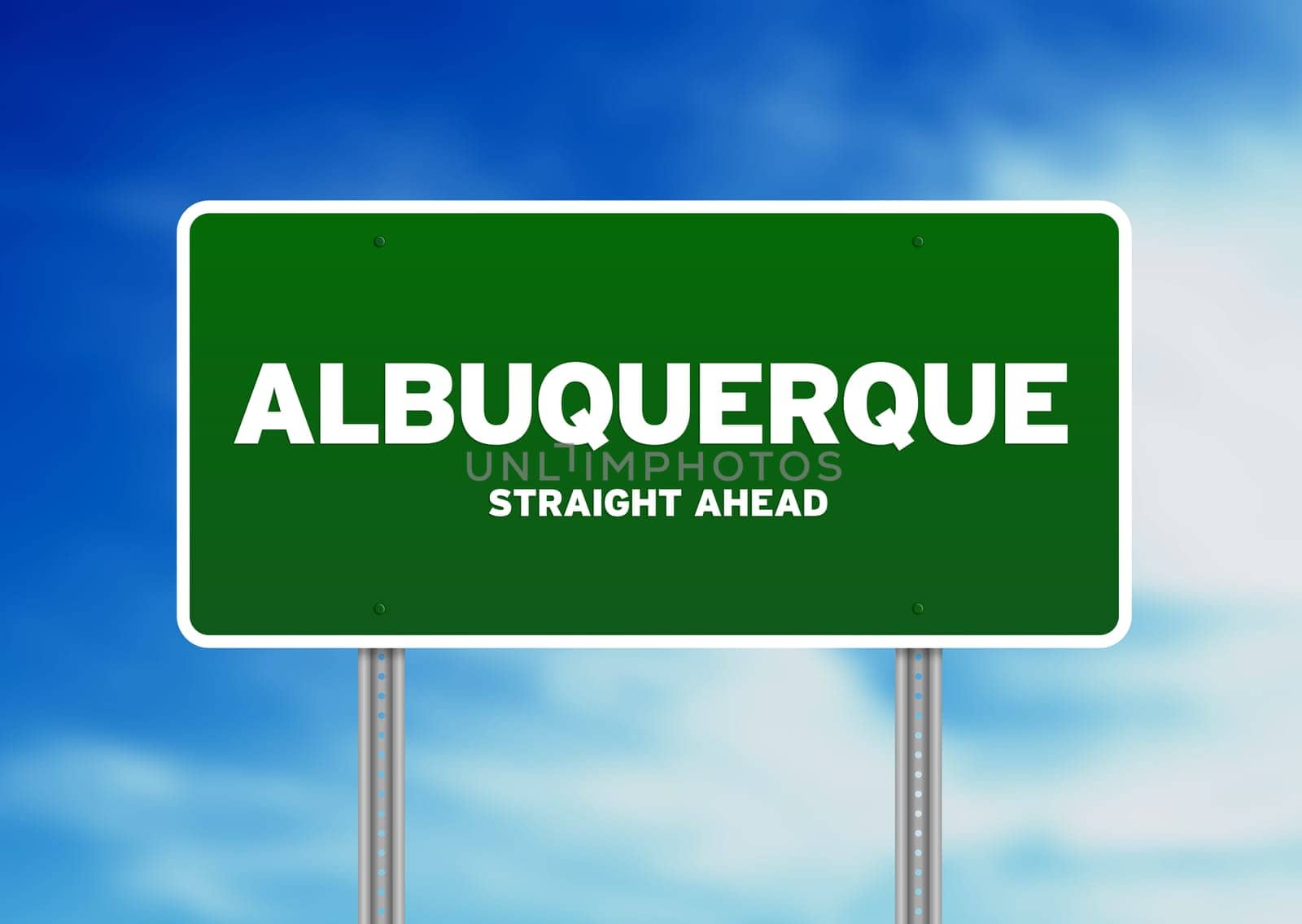 Green Albuquerque, New Mexico, USA highway sign on Cloud Background.