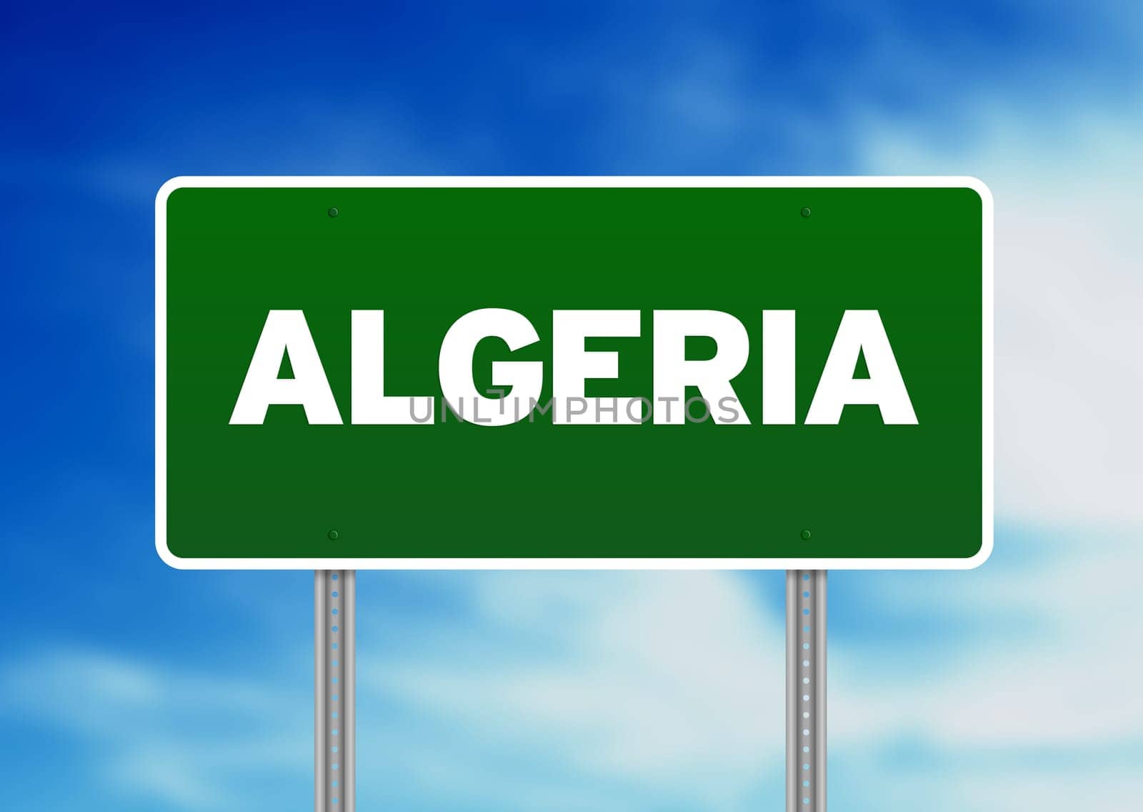 Green Algeria highway sign on Cloud Background.