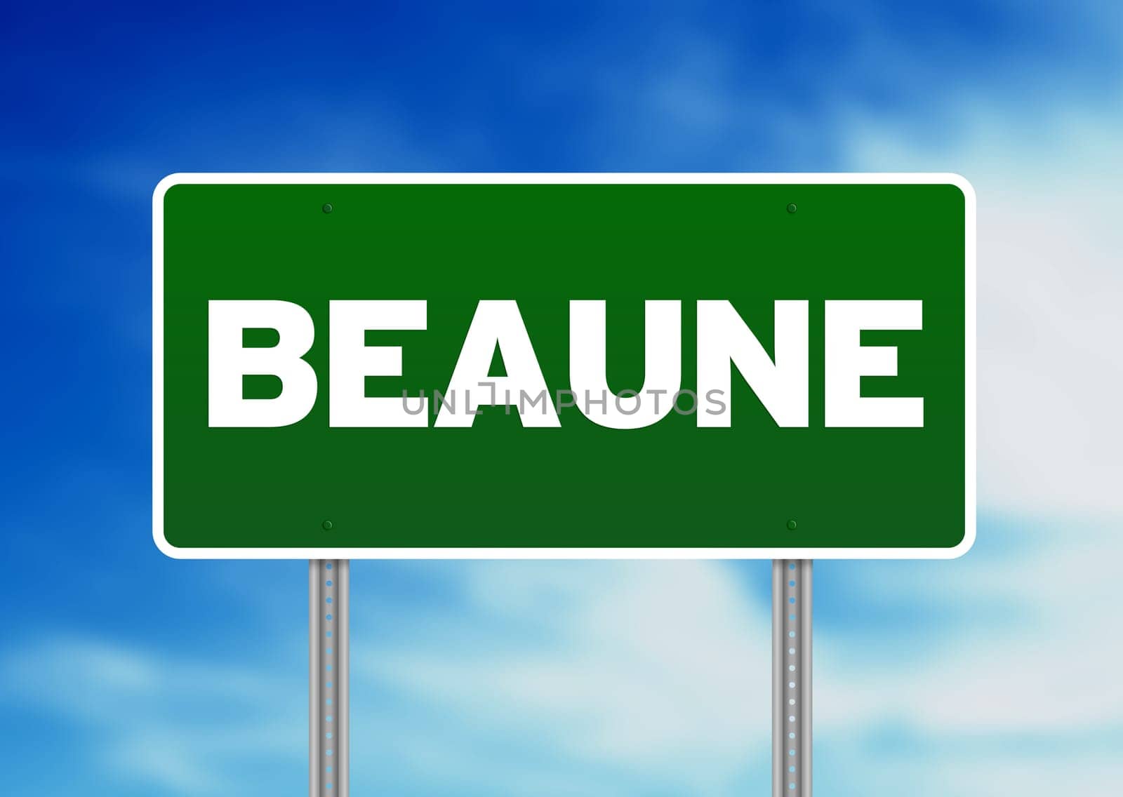 Green Beaune, France highway sign on Cloud Background.