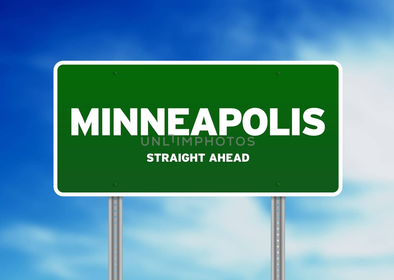 Green Minneapolis, Minnesota, USA highway sign on Cloud Background.