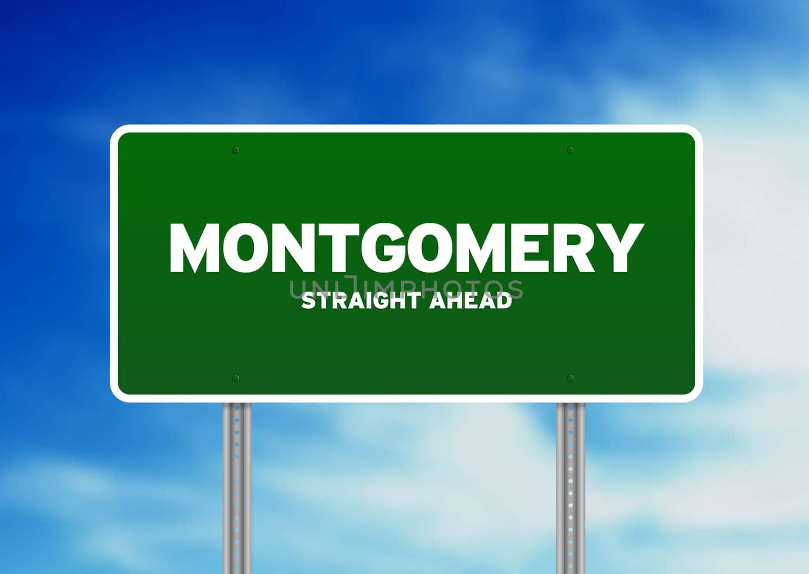 Green Montgomery, USA highway sign on Cloud Background.