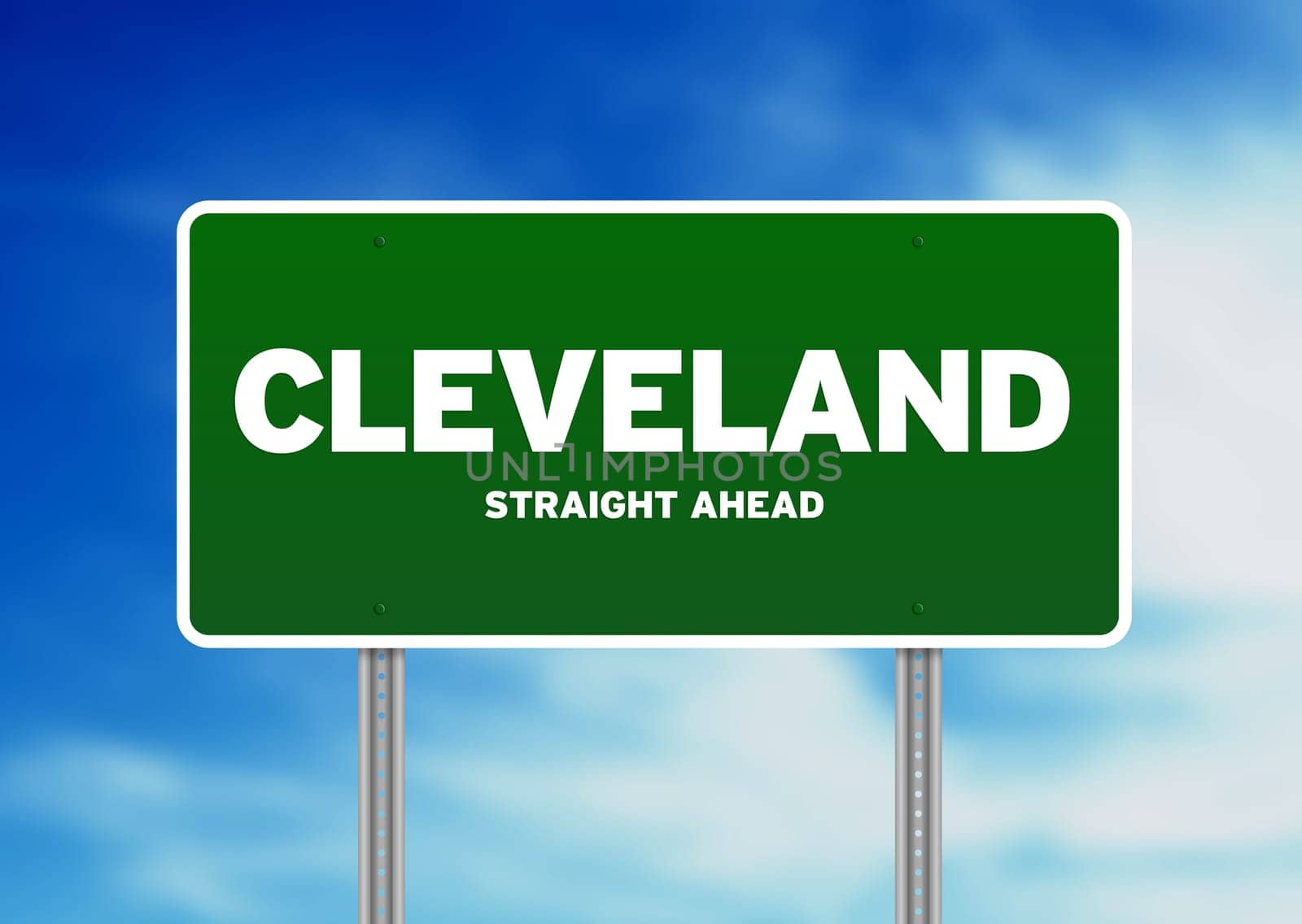 Green Cleveland, Ohio highway sign on Cloud Background.